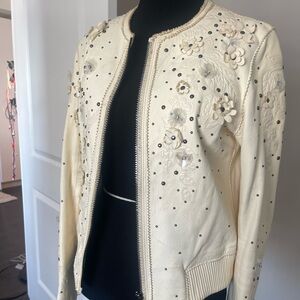 Elie Tahari  Cream Leather Jacket MSRP Small MSRP1000